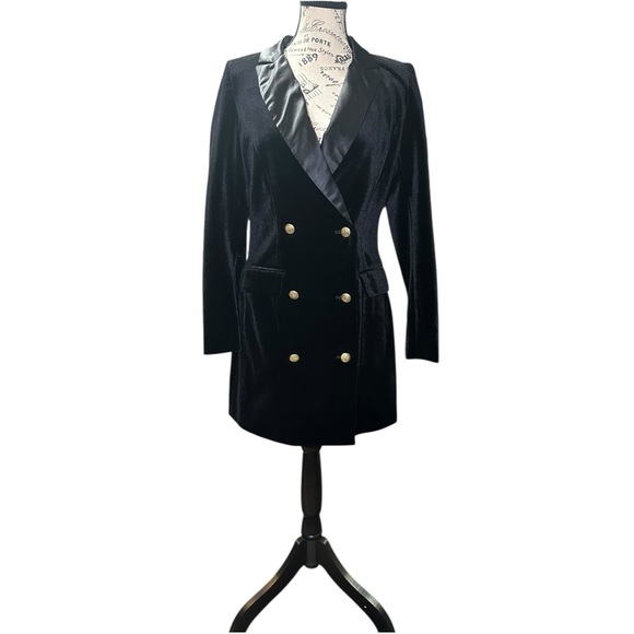 Missguided Velvet Gold Button Satin Lapel Blazer Dress NWOT - Picture 2 of 10